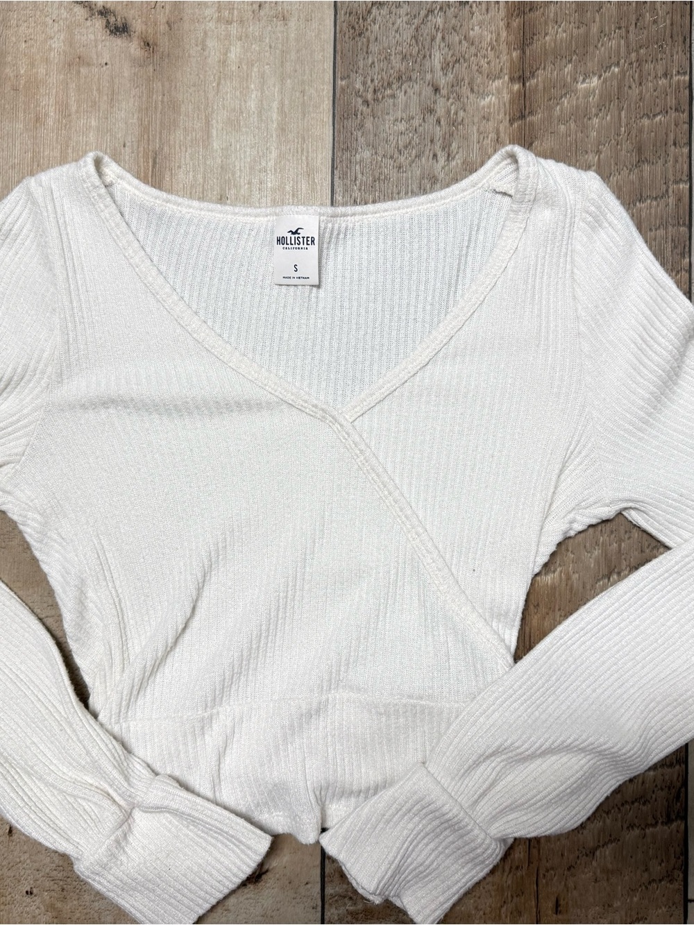 Hollister Ivory Ribbed Wrap Long-Sleeve Top
